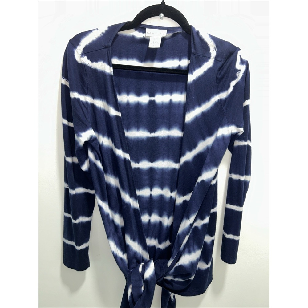 Soft Surroundings Women's XS Navy Blue Tie-Dye Open Long Sleeve Cover-Up Light W